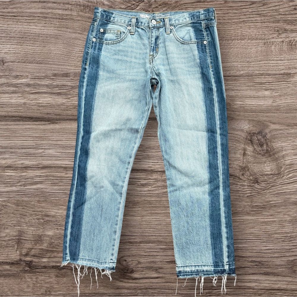 Mossimo Two-Tone Side Stripe Boyfriend Jeans Crop Raw Hem 4/27